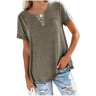 Damen Freizeit T-Shirt mit Knopfleiste und Brusttasche WW