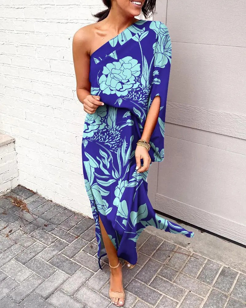 Damen Elegantes Maxikleid mit einem Schulterdesign und floralen Mustern W&W Mode