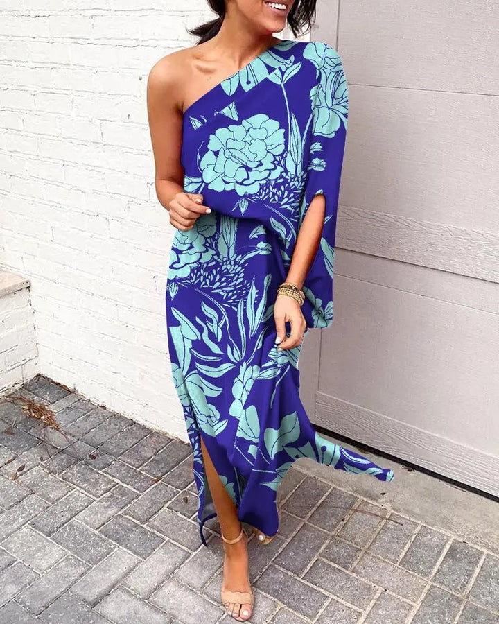 Damen Elegantes Maxikleid mit einem Schulterdesign und floralen Mustern W&W Mode