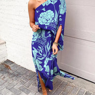Damen Elegantes Maxikleid mit einem Schulterdesign und floralen Mustern WW