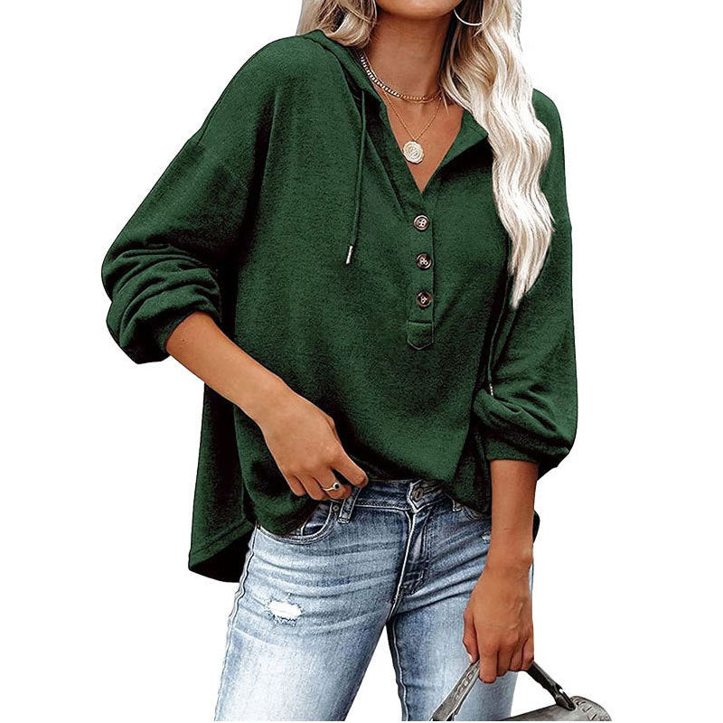 Damen lässiger Hoodie mit Knopfleiste WW