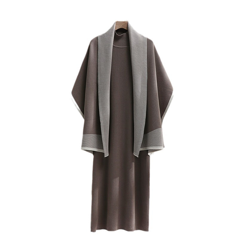 Damen Strickkleid mit drapierter Strickjacke WW