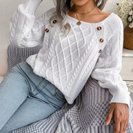 Damen Strickpullover mit tiefem Rundhalsausschnitt und strukturiertem Zopfmuster WW