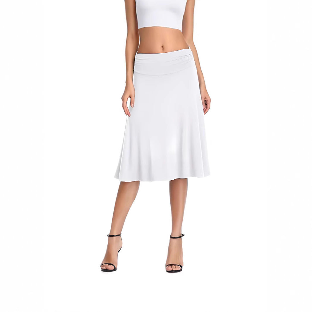 Damen schwingender Midirock mit gerafftem Taillenbund und fließendem Schnitt WW