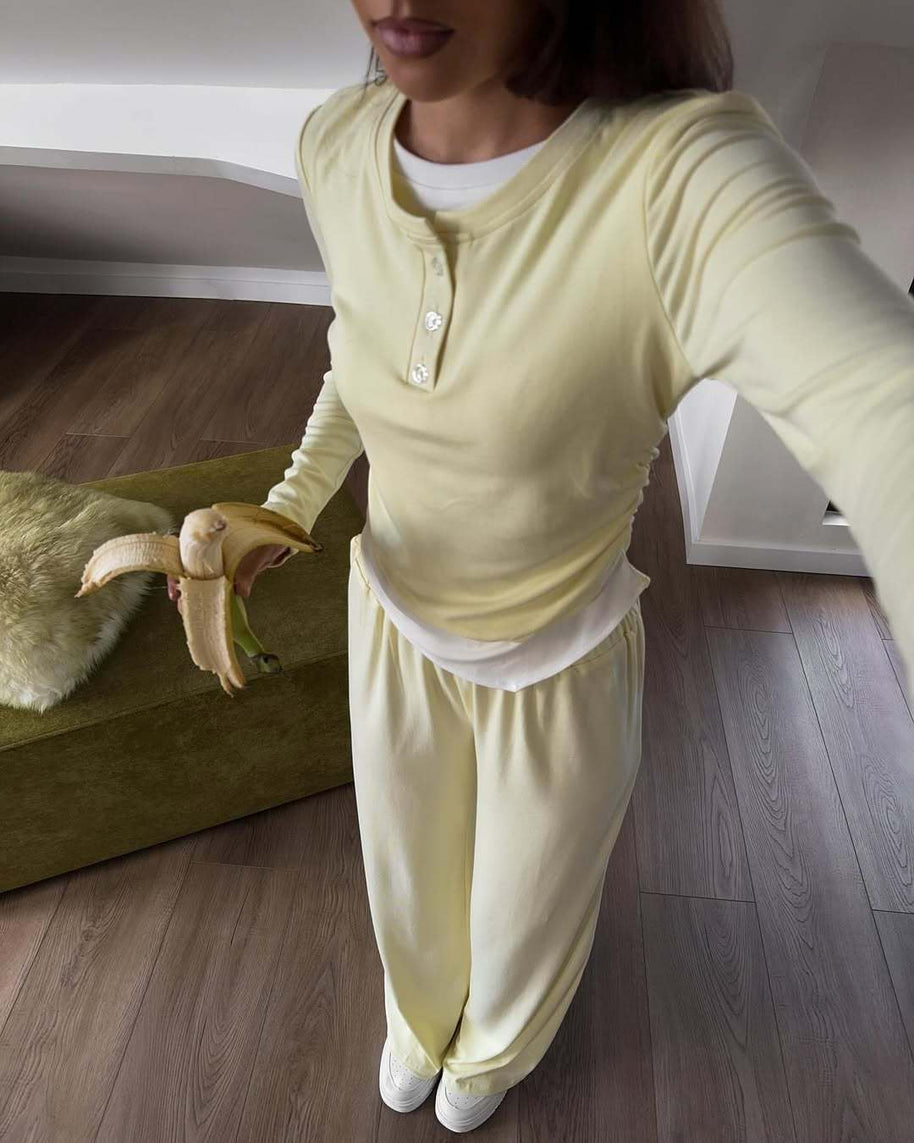 Damen bequeme Lounge-Hose und langärmliges Oberteil-Set WW