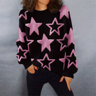 Damen Bequemer Strickpullover mit starigem Muster und lässigem Schnitt WW