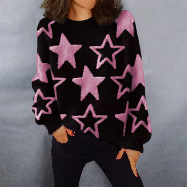 Damen Bequemer Strickpullover mit starigem Muster und lässigem Schnitt WW
