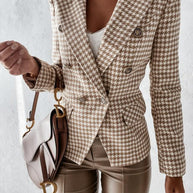 Damen stylische Blazerjacke mit doppelter Knopfleiste und eleganten Silberdetails WW