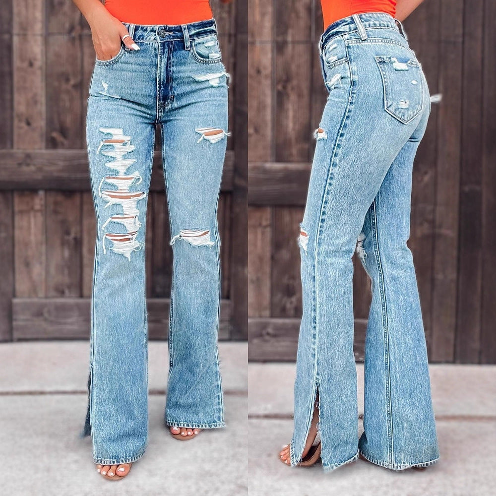 Damen Ripped Flared Jeans WW