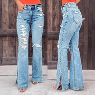 Damen Ripped Flared Jeans WW