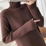 Damen Strickkleid mit feiner Rippstruktur und hohem Kragen WW