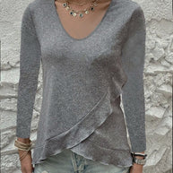 Damen Raffiniertes V-Ausschnitt Oberteil mit asymmetrischem Saum WW