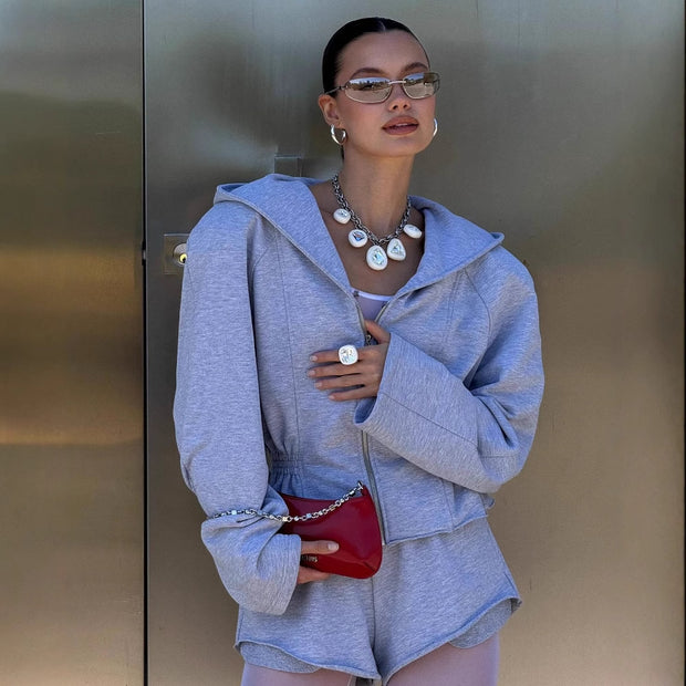 Damen Sportlicher Kapuzenjacke mit schmalem Bund und langen Ärmeln WW