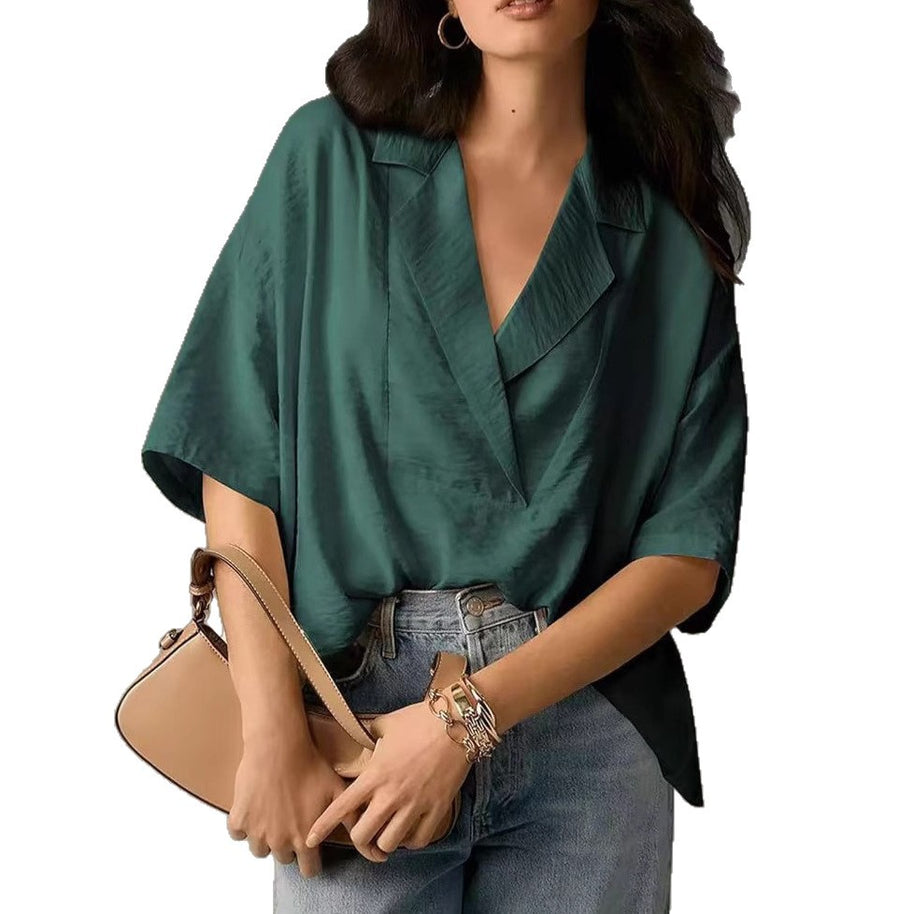 Damen weit geschnittenes Seidentop mit elegantem Kragen WW