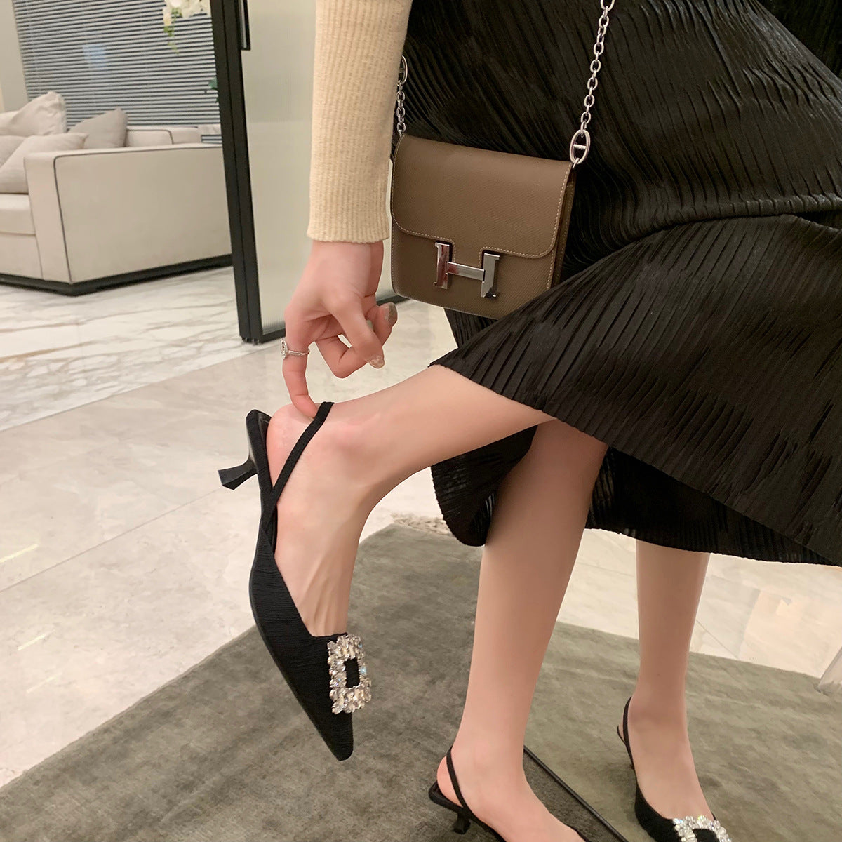 Damen Sling-Pumps mit eleganter Perlenapplikation WW