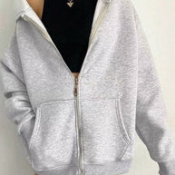 Damen oversized Kapuzenpullover mit Reißverschluss und praktischen Taschen WW