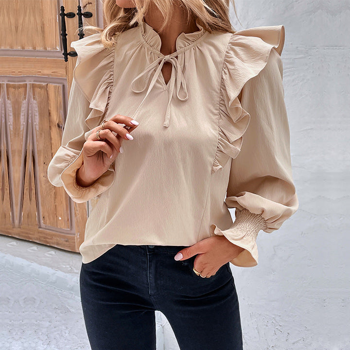 Damen Bluse mit eleganten Rüschendetails und verspieltem Kordelzug W&W Mode