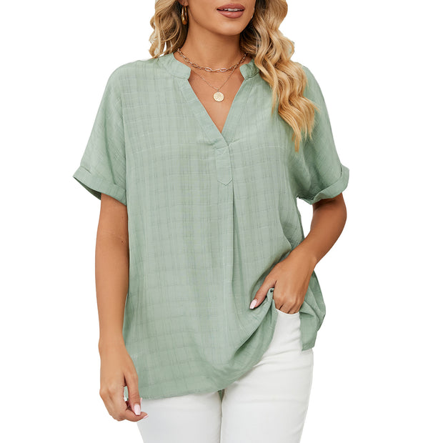Damen V-Ausschnitt Bluse mit lässigem Schnitt und dekorativer Struktur WW