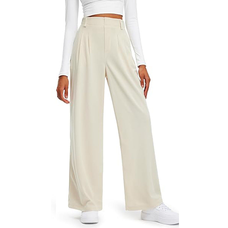 Damen weite, gefaltete Anzughose mit hohem Bund und eleganten Falten WW