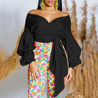 Damen Wickelbluse mit voluminösen Ärmeln und eleganter Schleifenbindung WW