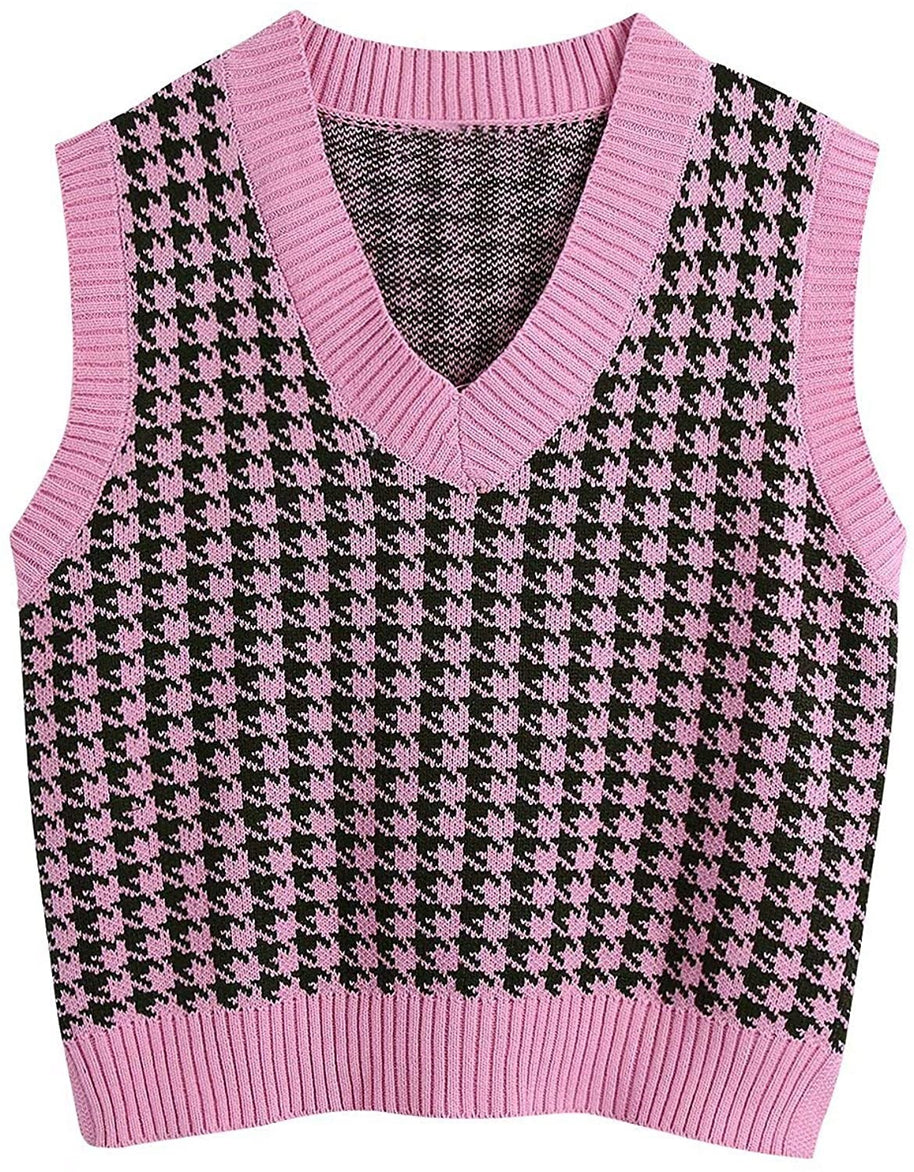 Damen Strickweste mit modernem Hahnentritt-Muster WW