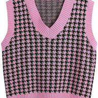 Damen Strickweste mit modernem Hahnentritt-Muster WW