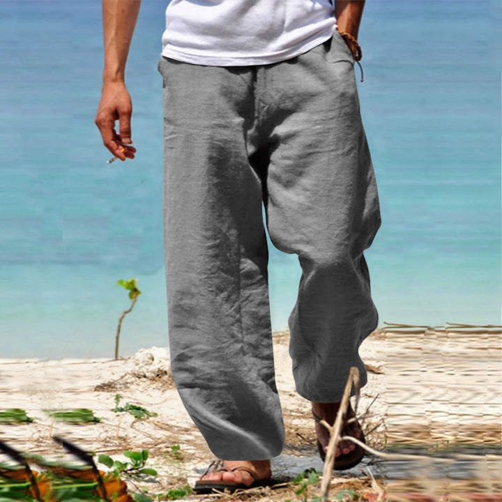 Herren lässige Leinenhose mit weitem Schnitt und elastischem Bund W&W Mode