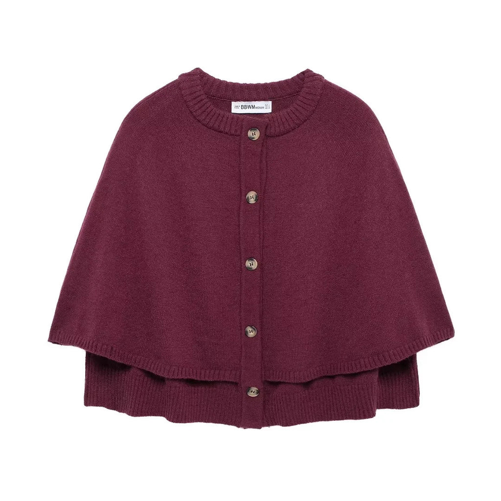 Damen weiches Strick-Cape mit Knöpfen WW