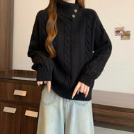 Damen Strickpullover mit Stehkragen und Zopfmuster WW