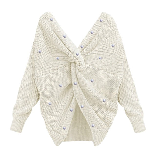 Damen Strickpullover mit Twist-Detail und Perlenbesatz WW