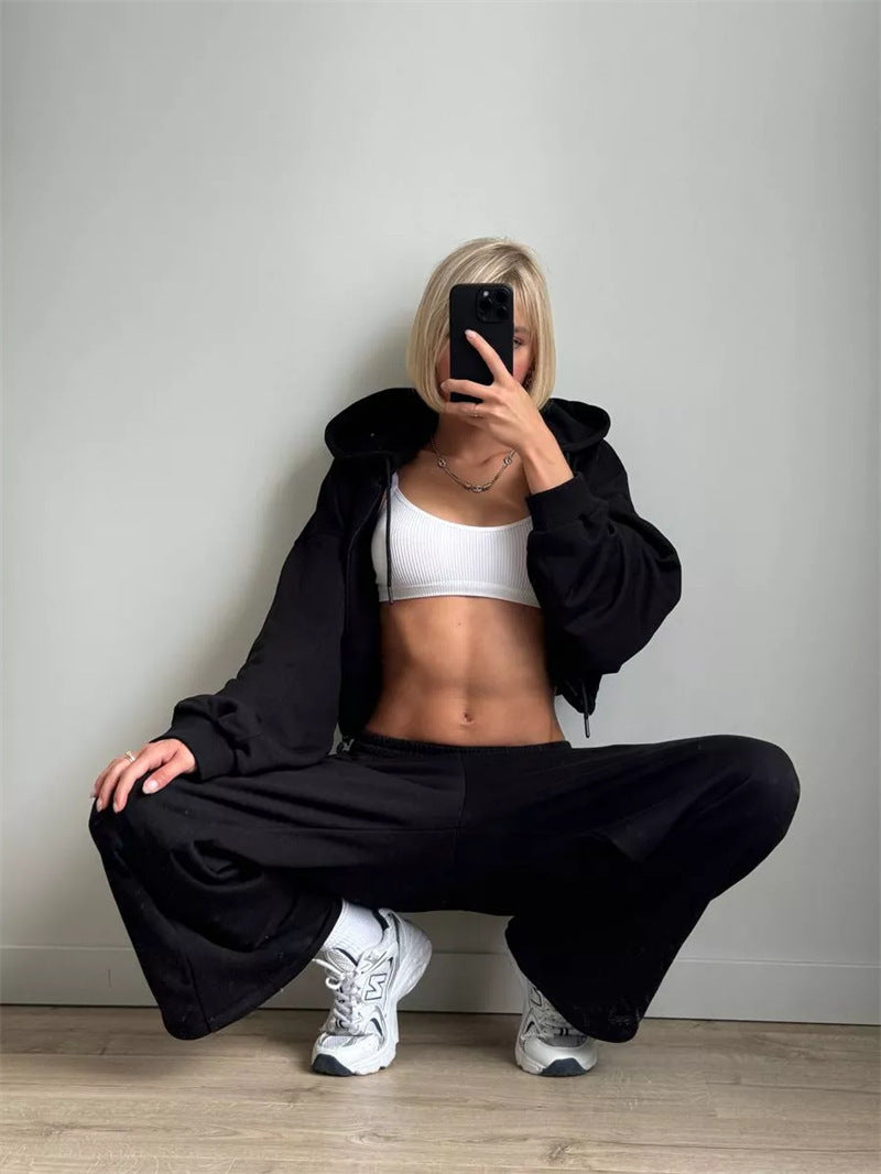 Damen sportlicher Kapuzenpullover und weite Freizeithose Set WW