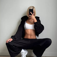 Damen sportlicher Kapuzenpullover und weite Freizeithose Set WW