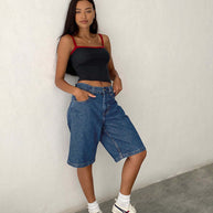 Damen Relaxed Fit Denim-Bermuda mit hohem Bund WW