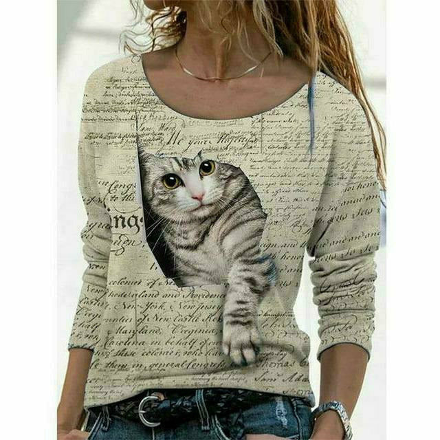 WW | Modernes T-Shirt mit Katzenprint