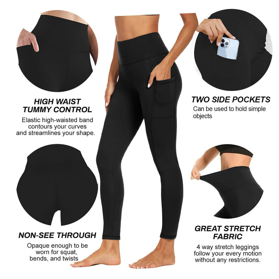 Damen Athletische Stretch-Leggings mit hoher Taille und seitlichen Taschen WW