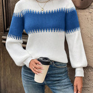 Damen Strickpullover mit lässigem Stehkragen und geometrischem Rippmuster WW