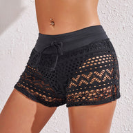 Damen Badeshorts mit attraktivem Häkelmuster und verstellbarem Bund WW