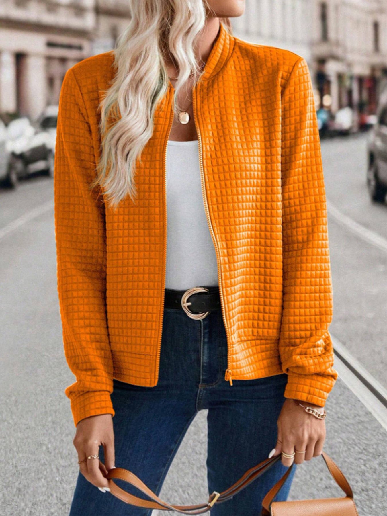 Damen leichte Steppjacke mit hohem Kragen und durchgehendem Reißverschluss WW