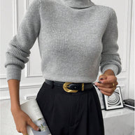 Damen Rippstrickpullover mit hohem Kragen und lässiger Passform WW