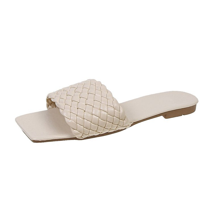 Damen Geflochtene Sandalen mit breitem Riemen und rutschfester Sohle WW