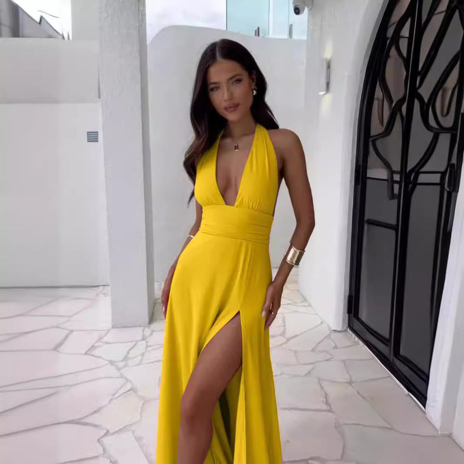 Damen Abendkleid mit tiefem V-Ausschnitt und seitlichem Schlitz WW