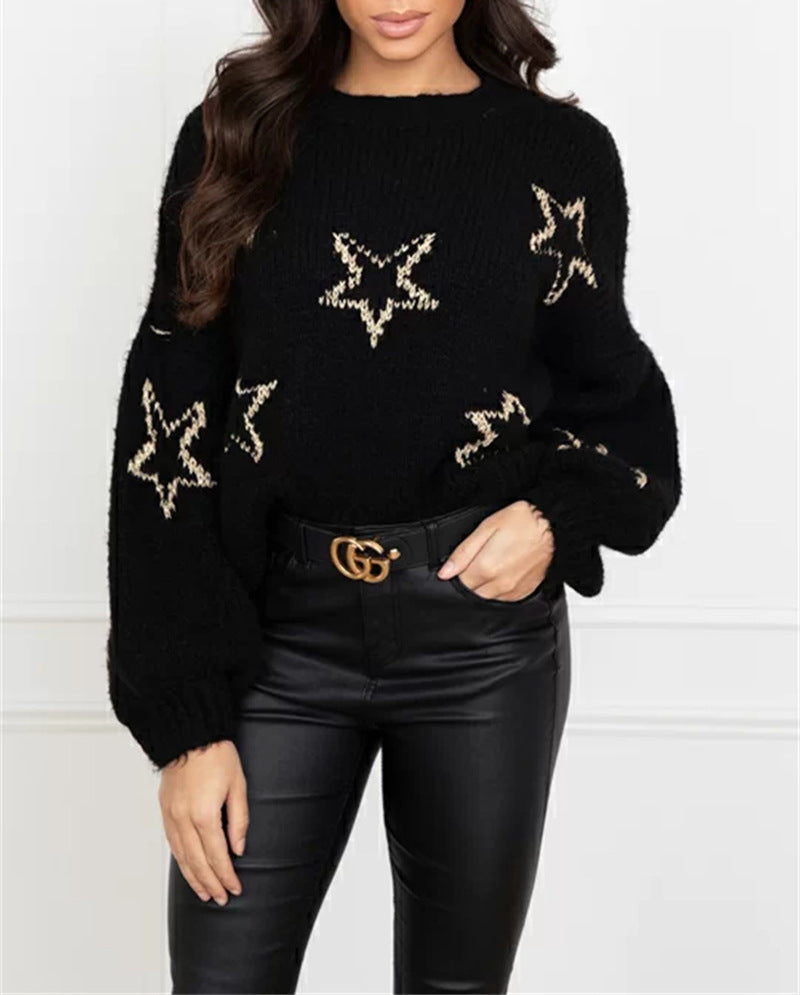 Damen Strickpullover mit Sternen-Design und weit ausgestellten Ärmeln WW