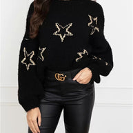 Damen Strickpullover mit Sternen-Design und weit ausgestellten Ärmeln WW