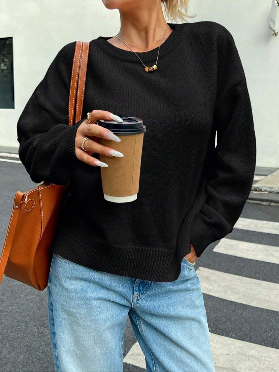 Damen Bequemer Pullover aus feiner Strickqualität mit zeitlosem Rundhalsausschnitt WW