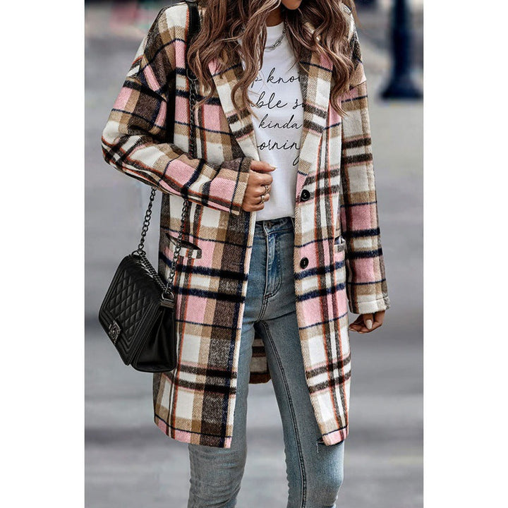 Damen Karierte Longjacke mit Kapuze und Taschen W&W Mode