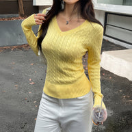 Damen Strickpullover mit V-Ausschnitt und Struktur WW