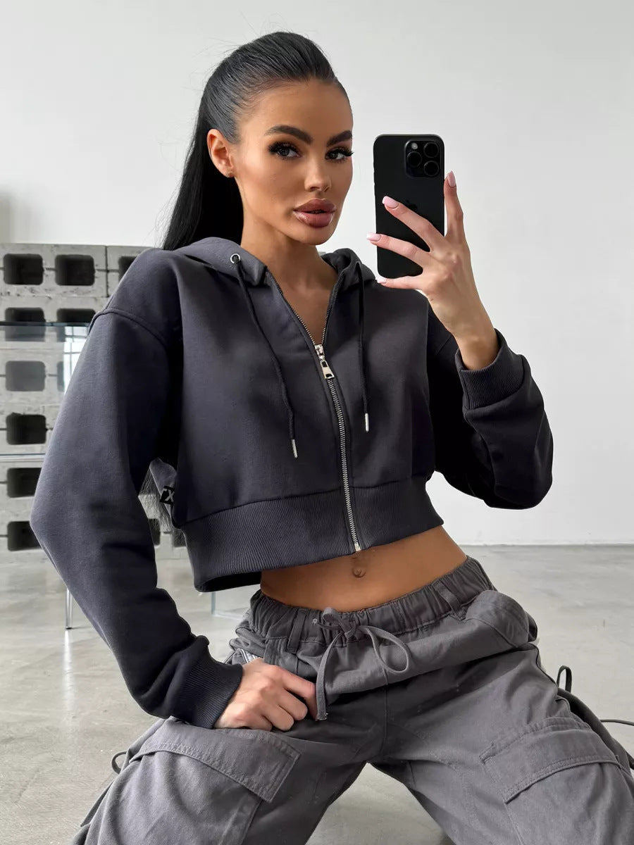 Damen Sportliche Crop-Top Jacke WW