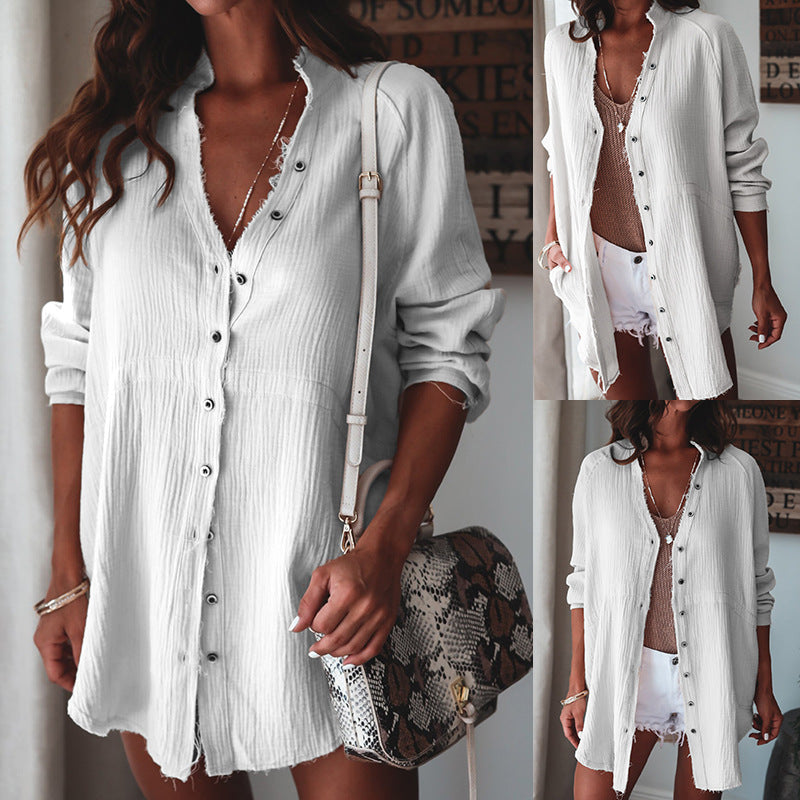 Damen Longbluse im lässigen Stil mit Knopfleiste und femininen Akzenten WW