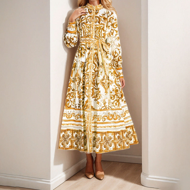 Damen Midikleid im eleganten Barockdesign mit aufwendigen Musterdetails W&W Mode