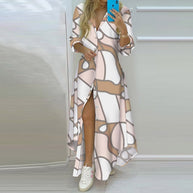 Damen Langarmhemdmaxikleid mit grafischem Muster und seitlichem Schlitz WW